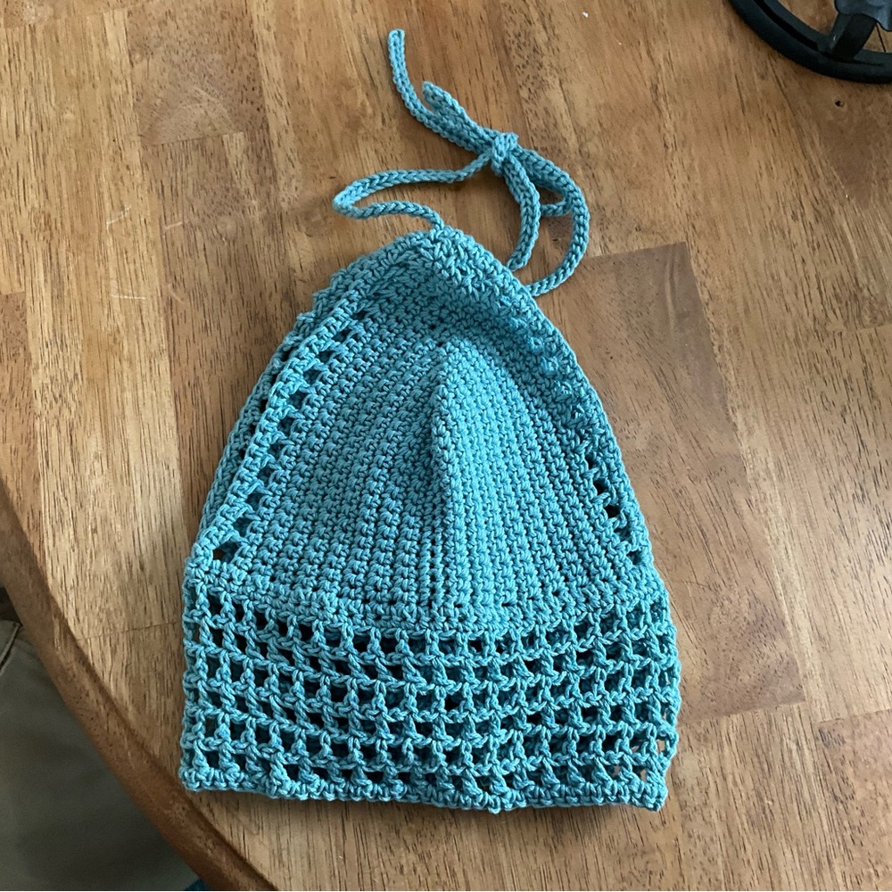 Handmade Halter Crochet Boho Hippie Bralette Crop Top Off the Shoulder with Mesh - Picture 6 of 7